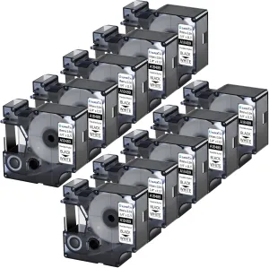10 Pack Compatible for Dymo Rhino Industrial Flexible Nylon Labels 18489 19mm Black on White Label Tape 3/4'' x 11.5ft for Cables Wires work in Rhino 4200 5200 6000 3M PL200 PL300 Label Maker