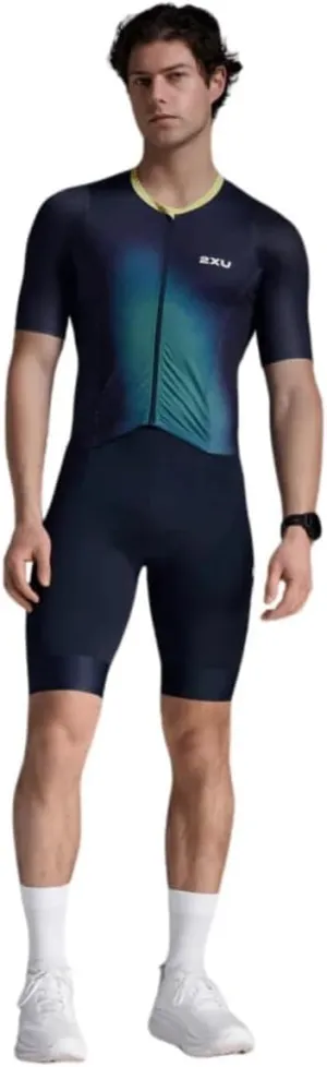 2XU Men's Aero Hex Sleeved Tri Suit (US, Alpha, Medium, Regular, Regular, Standard, Midnight/Cool Matcha)