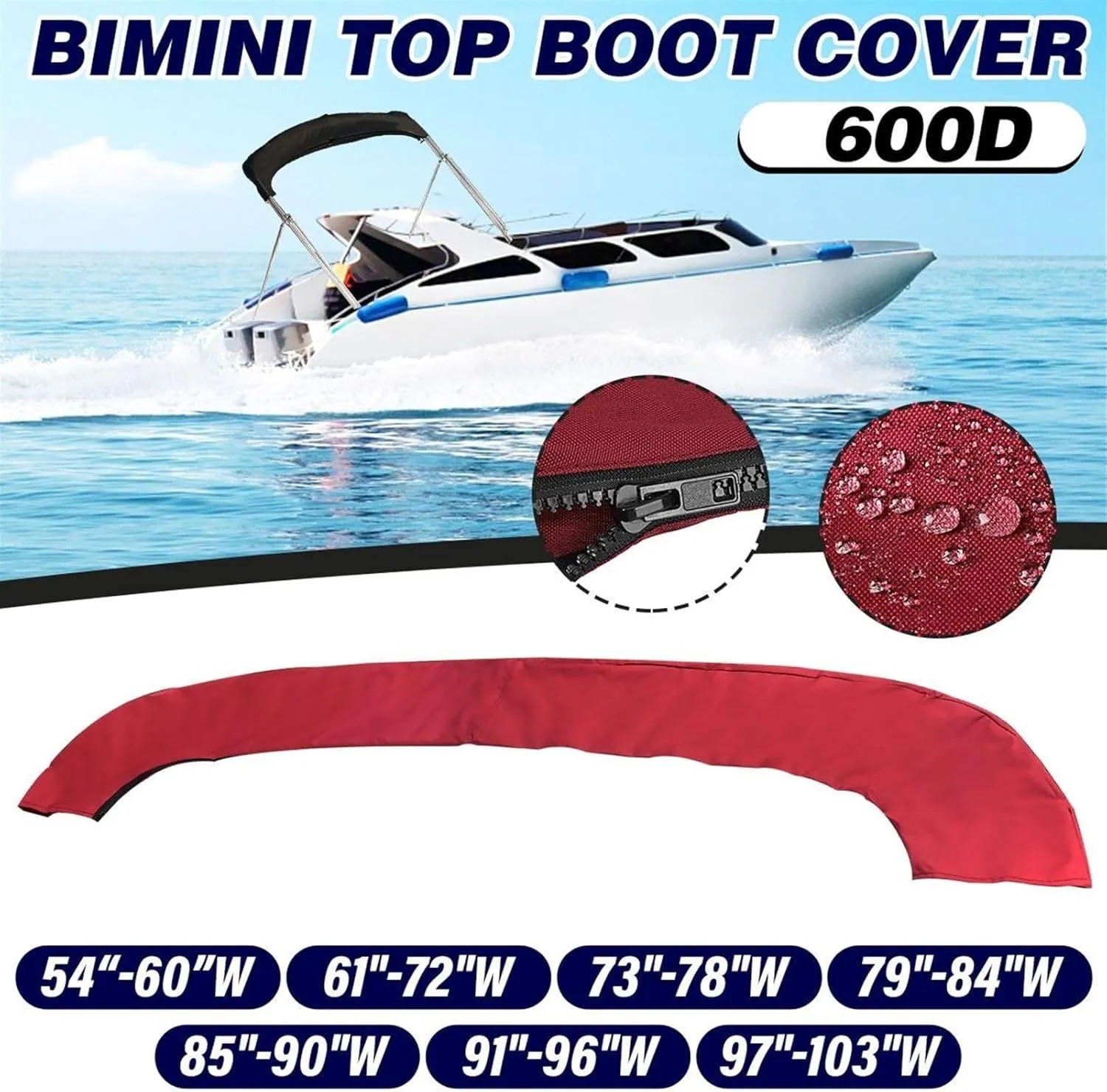 3 Bow Bimini Top Boot Cover 600D Waterproof Anti-UV Dust-Proof Marine Cover Boat Accessories(54-60)