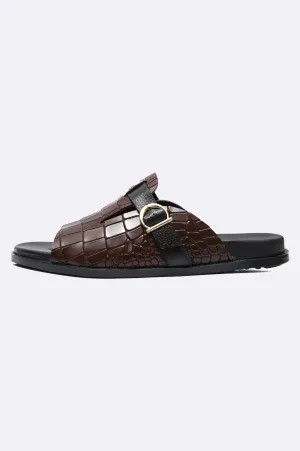 3130 MRA Maroon Croc-Embossed Slipper