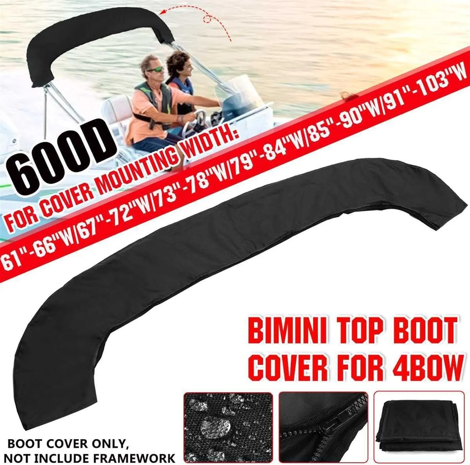 4 Bow Bimini Top Boot Cover 600D Waterproof Bimini Boat Top Boot Canopy Storage Cover Anti-UV Dust-Proof(79-84)