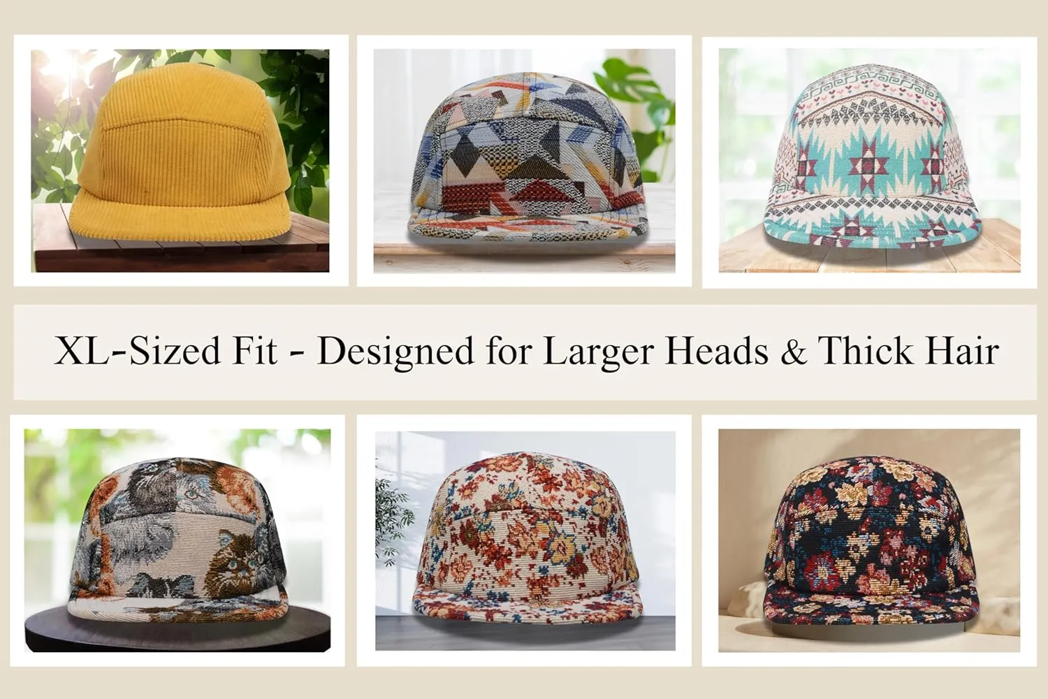 5 Panel Camper Hat | Multi-Color Unique Designs | Caps for Men & Women | Large or X-Large