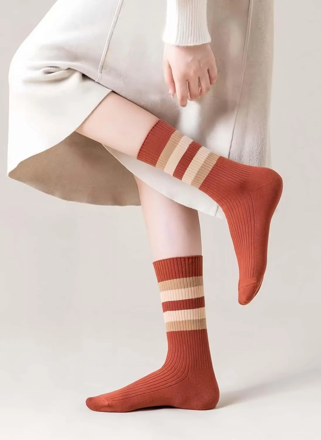 5|10 Pairs Women Slouch Socks, Striped Tube Scok Soft Scrunch Sock Casual Sock Yoga Sport Socks Bulk Pack