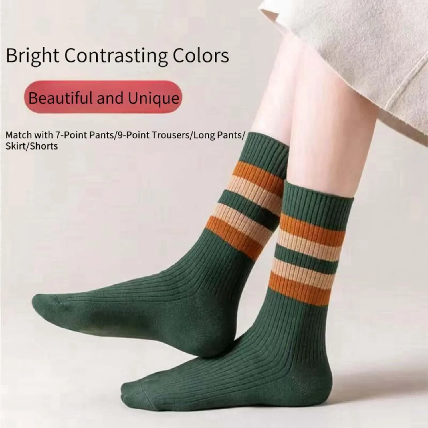 5|10 Pairs Women Slouch Socks, Striped Tube Scok Soft Scrunch Sock Casual Sock Yoga Sport Socks Bulk Pack