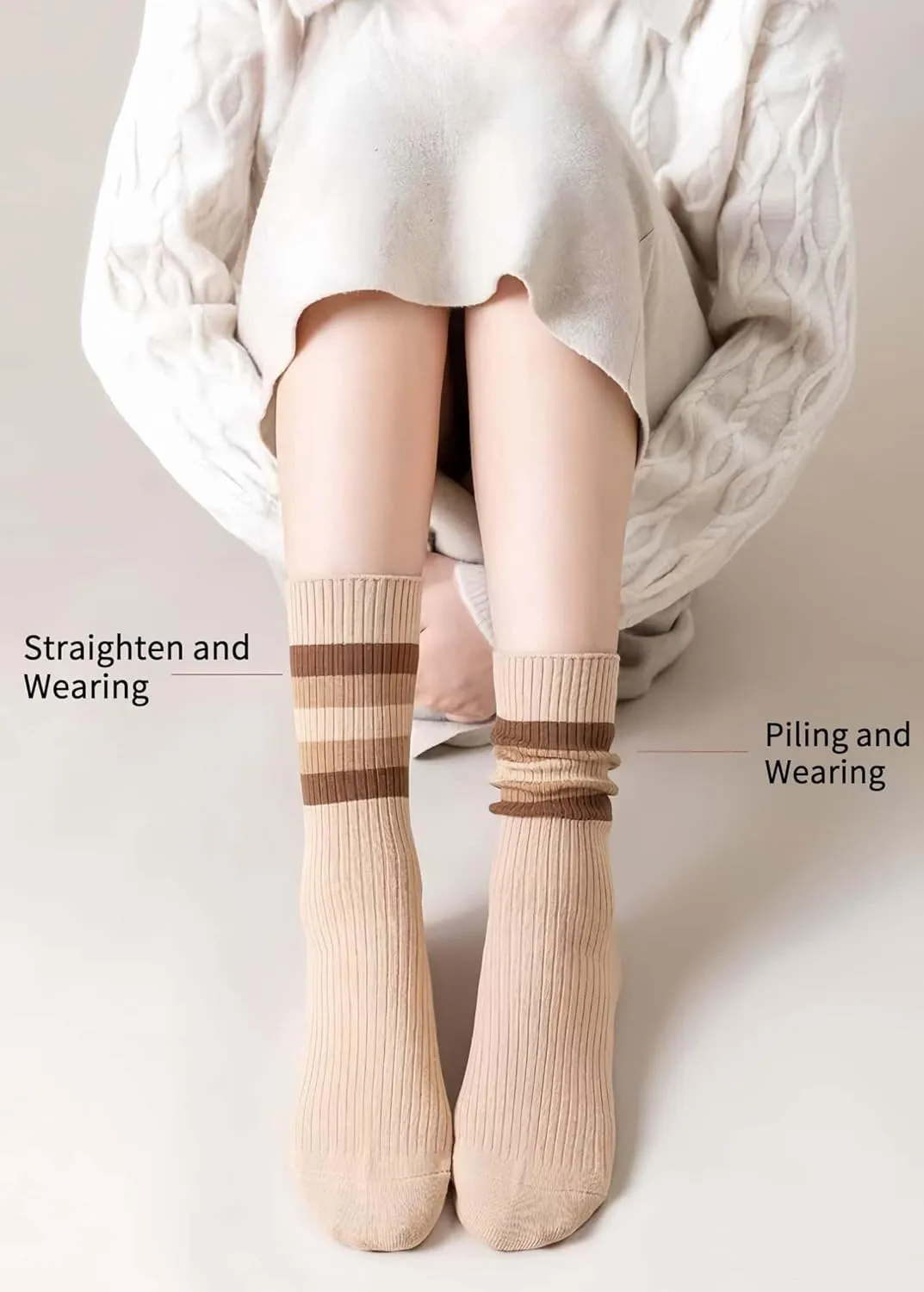 5|10 Pairs Women Slouch Socks, Striped Tube Scok Soft Scrunch Sock Casual Sock Yoga Sport Socks Bulk Pack