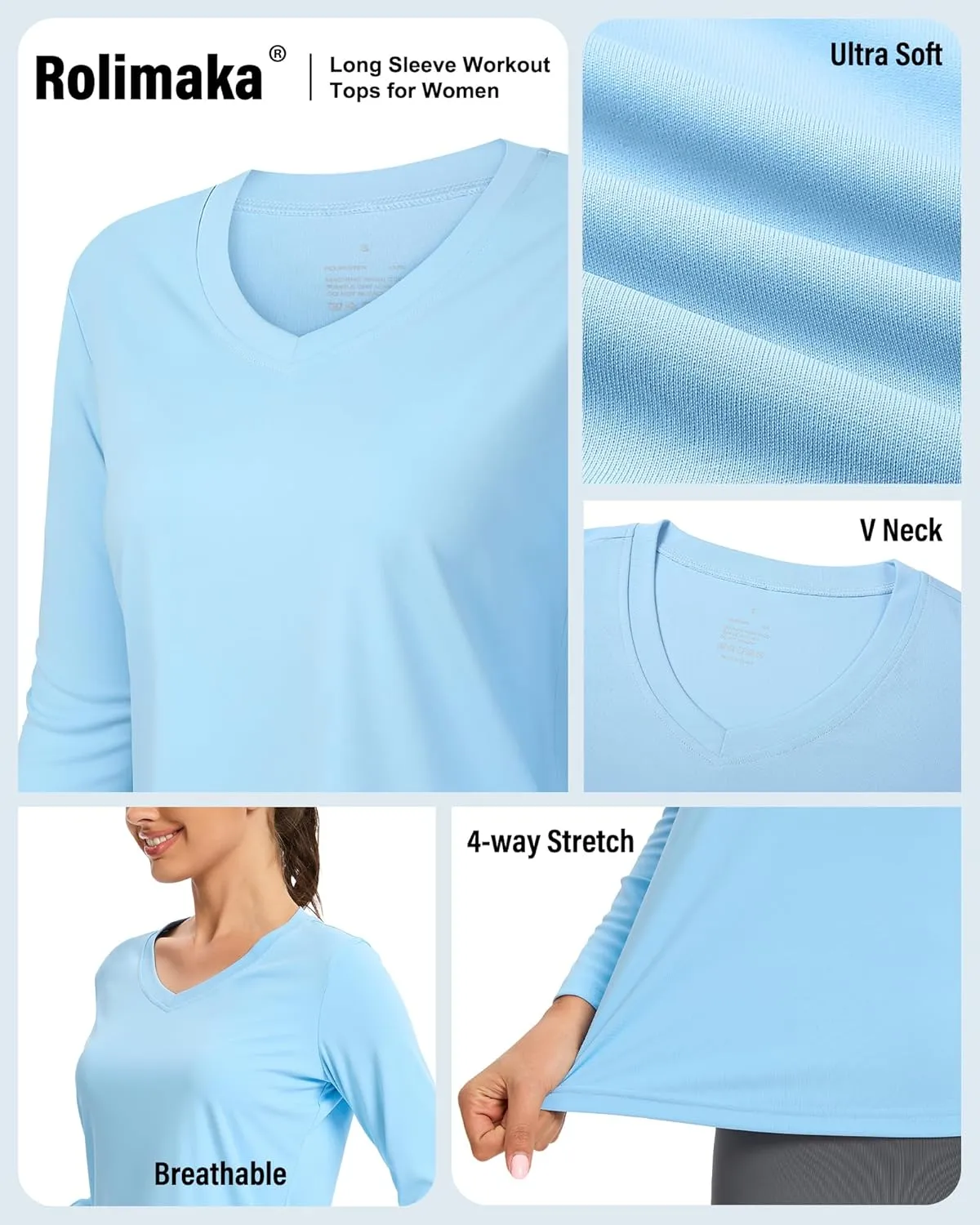 7 Pack Womens Long Sleeve Athletic Shirts UV Sun Protection UPF 50  Quick Dry Workout Running Tops V Neck