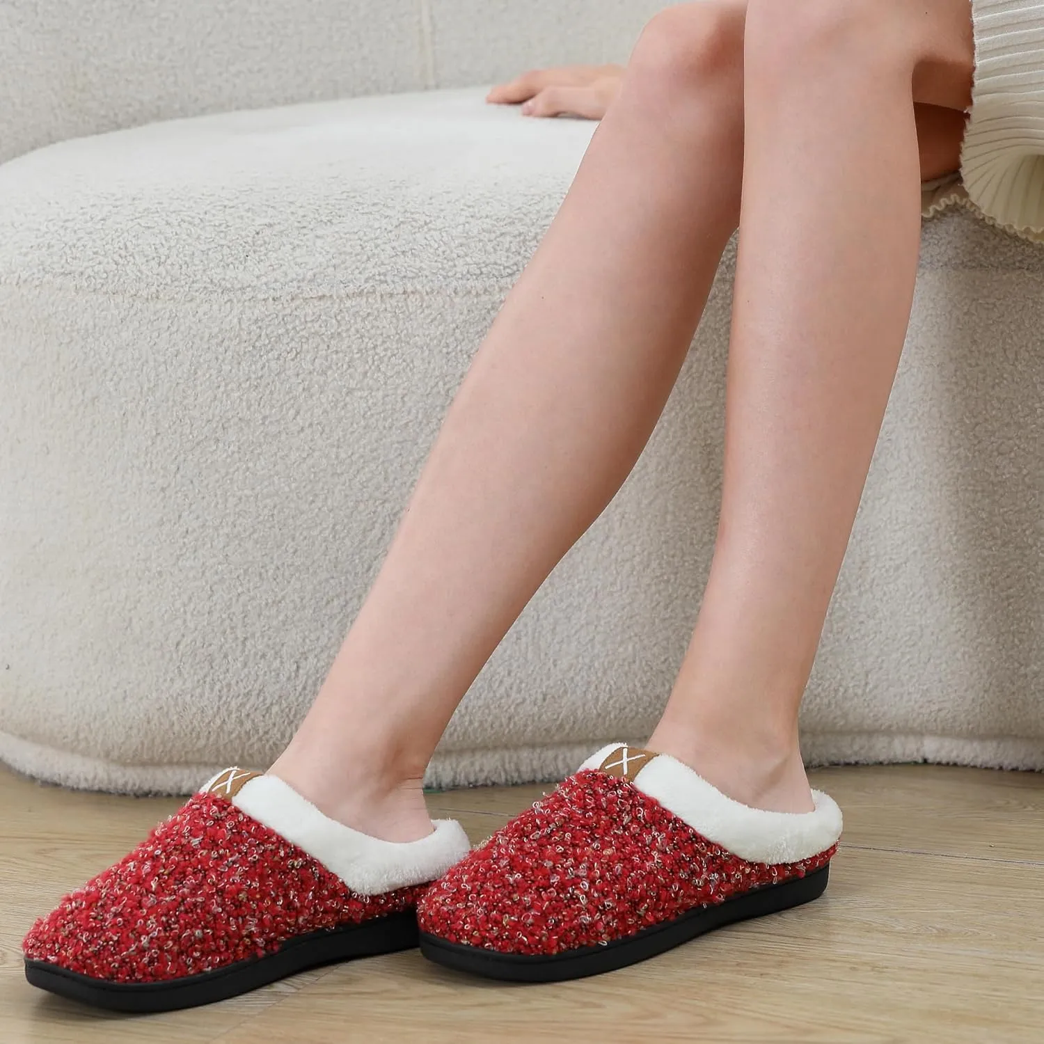 adituo Women's Comfort Memory Foam Slippers Plush Lined House Shoes Indoor, Outdoor Non-Slip Rubber Sole