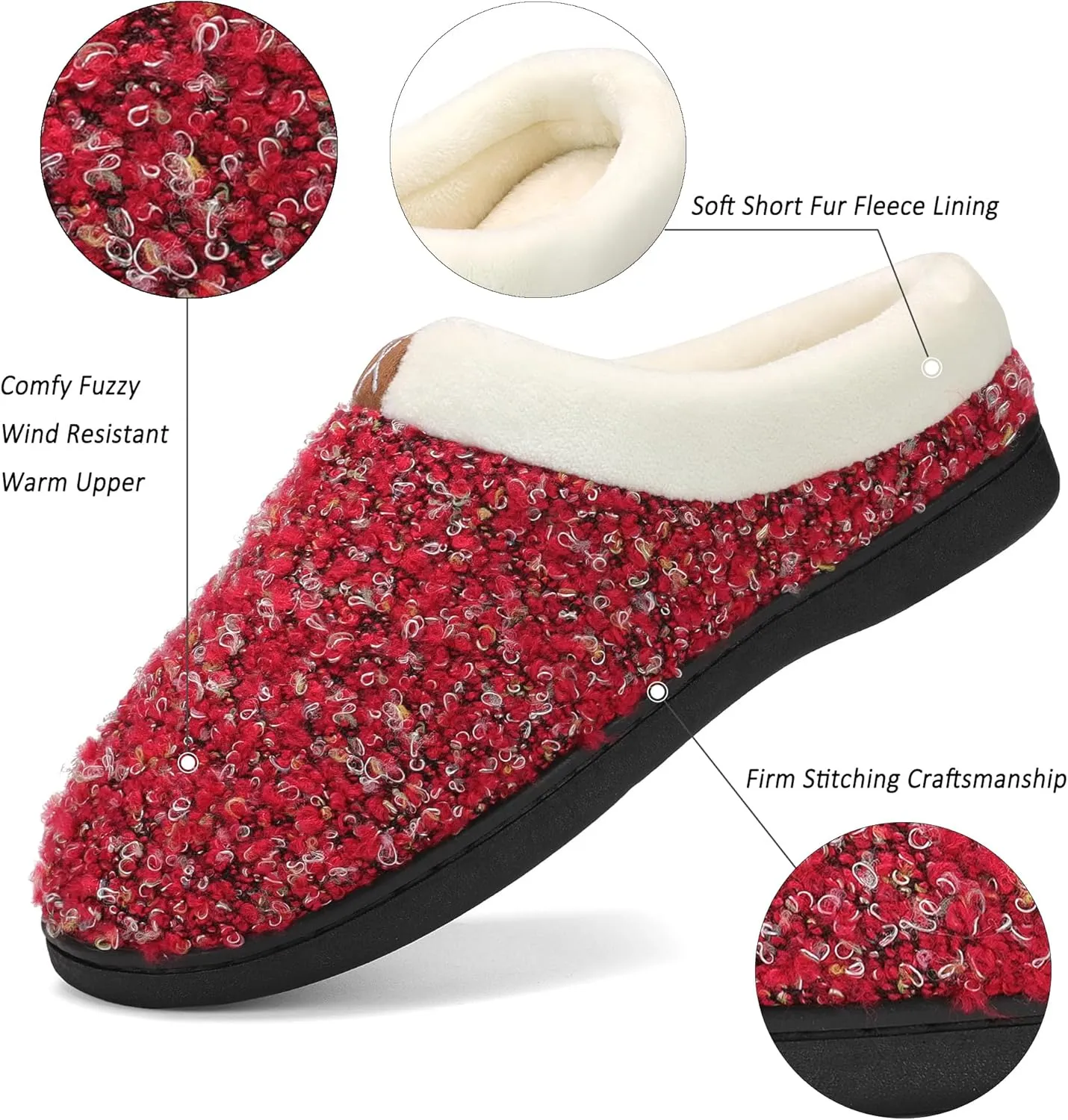 adituo Women's Comfort Memory Foam Slippers Plush Lined House Shoes Indoor, Outdoor Non-Slip Rubber Sole