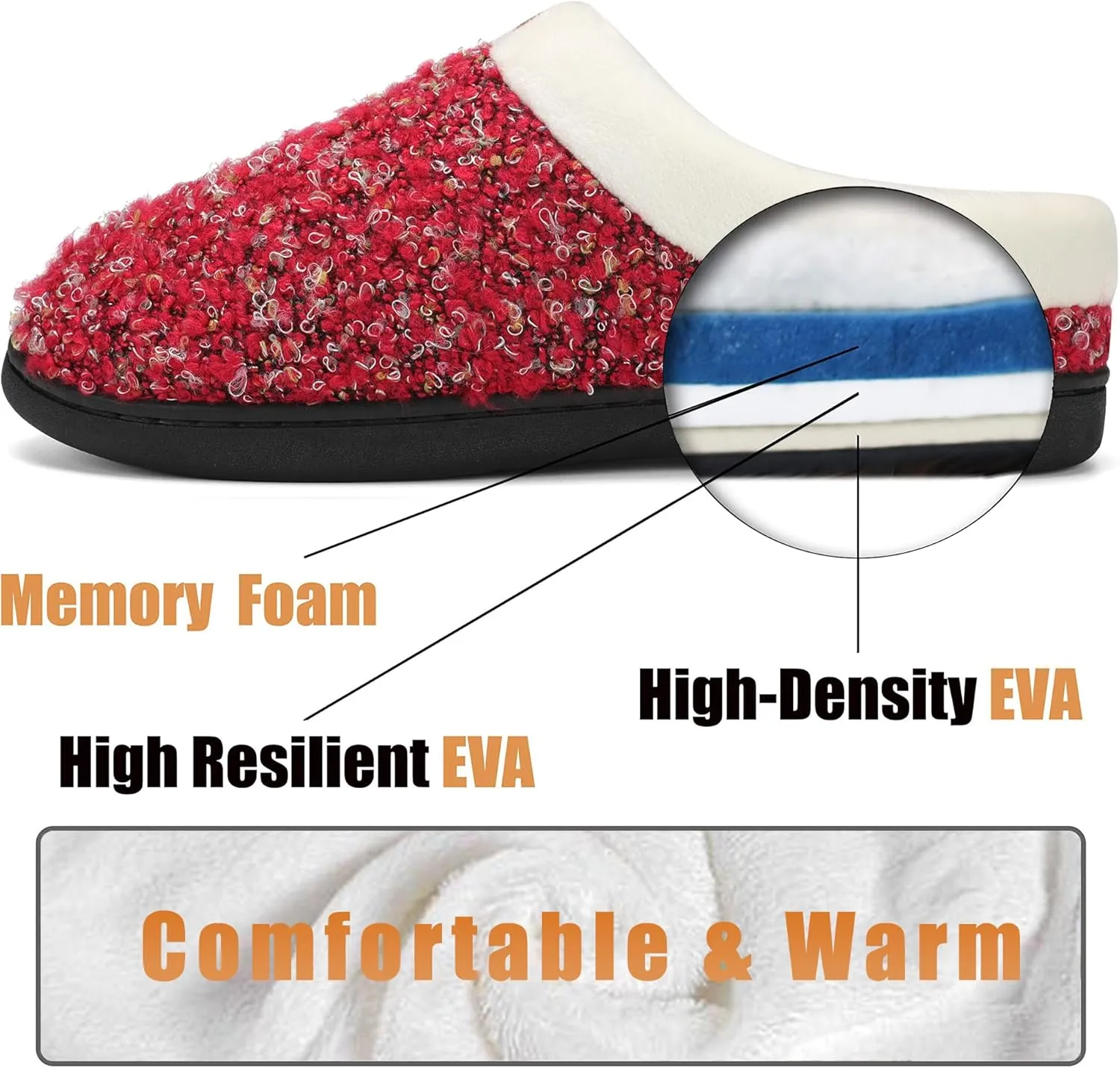 adituo Women's Comfort Memory Foam Slippers Plush Lined House Shoes Indoor, Outdoor Non-Slip Rubber Sole