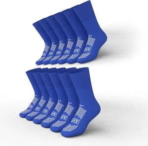 AHS Slipper Socks | Blue X-Large Polyester-Spandex Knit Grip Socks with Elastic Cuff | Pack of 6 Non Skid Socks