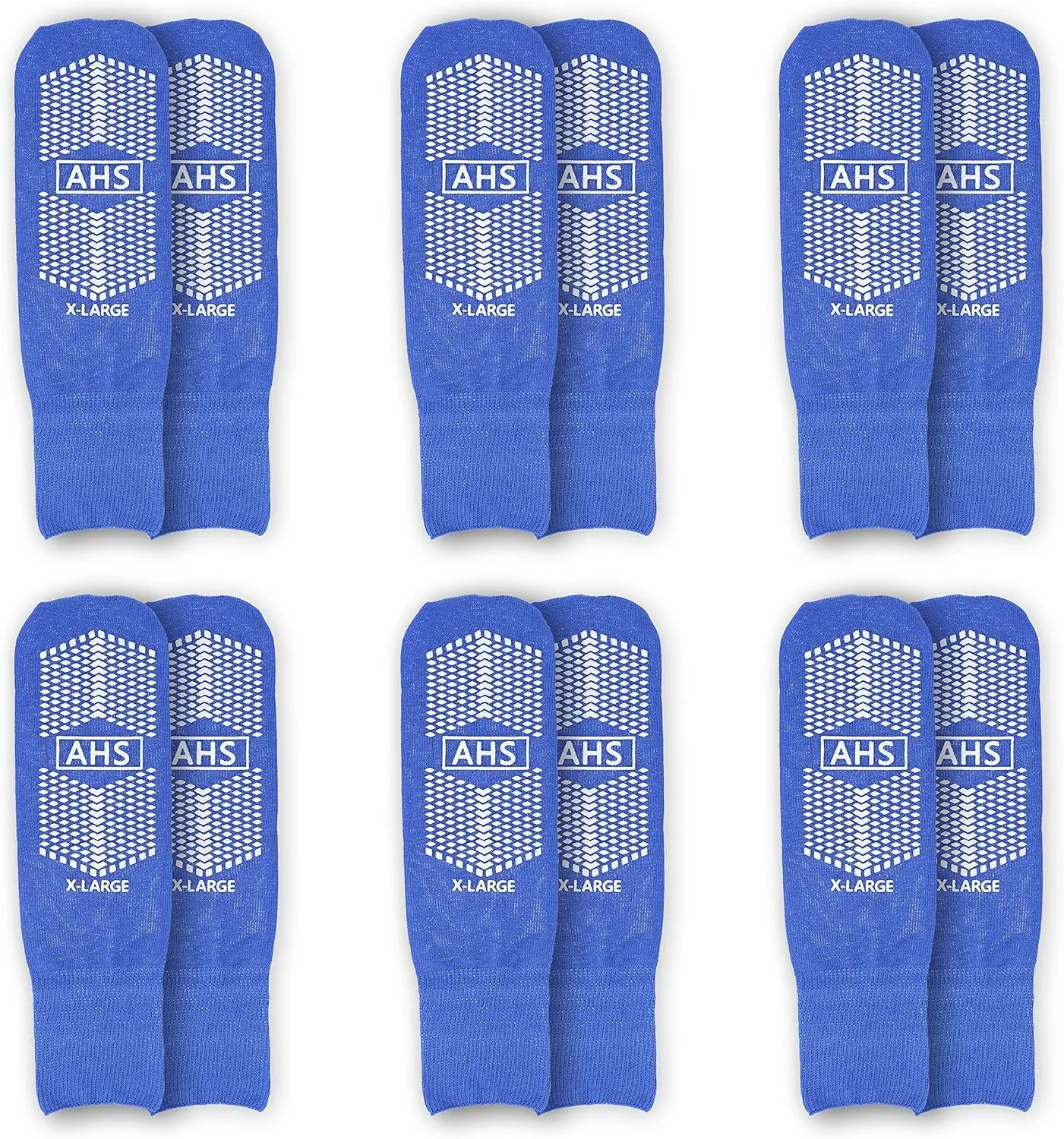 AHS Slipper Socks | Blue X-Large Polyester-Spandex Knit Grip Socks with Elastic Cuff | Pack of 6 Non Skid Socks