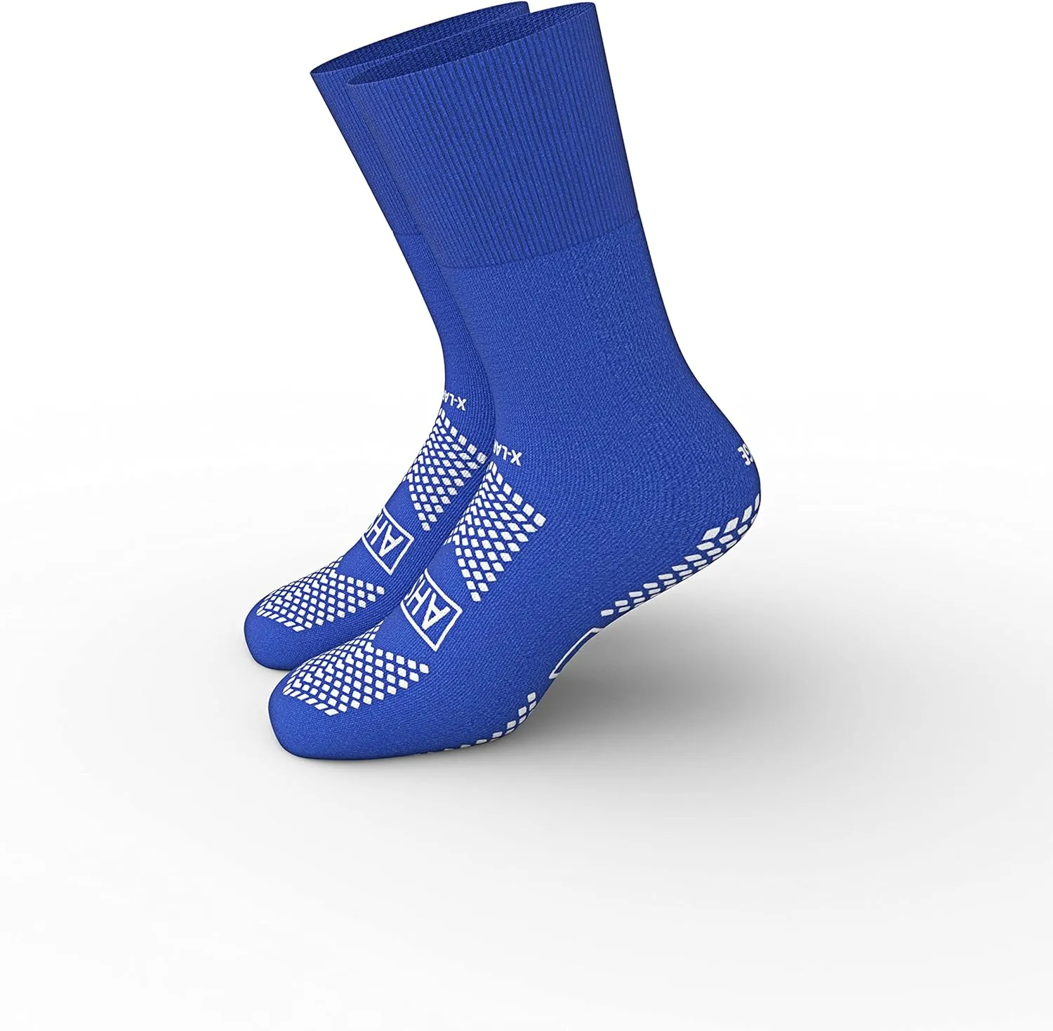 AHS Slipper Socks | Blue X-Large Polyester-Spandex Knit Grip Socks with Elastic Cuff | Pack of 6 Non Skid Socks