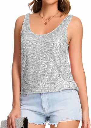 Ainuno Sequin Tops for Women Sparkly Tank Tops Sleeveless Sparkle Tanks Fashion Outfit Top