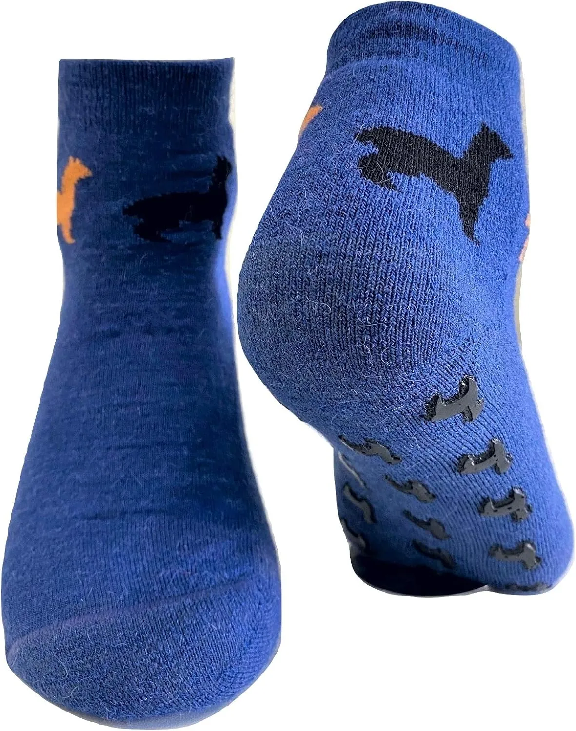 Alpaca Wool Gripper Designer Socks - Blue, Large, 2 Count - Women's, Unisex-Adults, Slipper Socks - Colorful, Low Cut, Reinforced Toe, Elastic Band