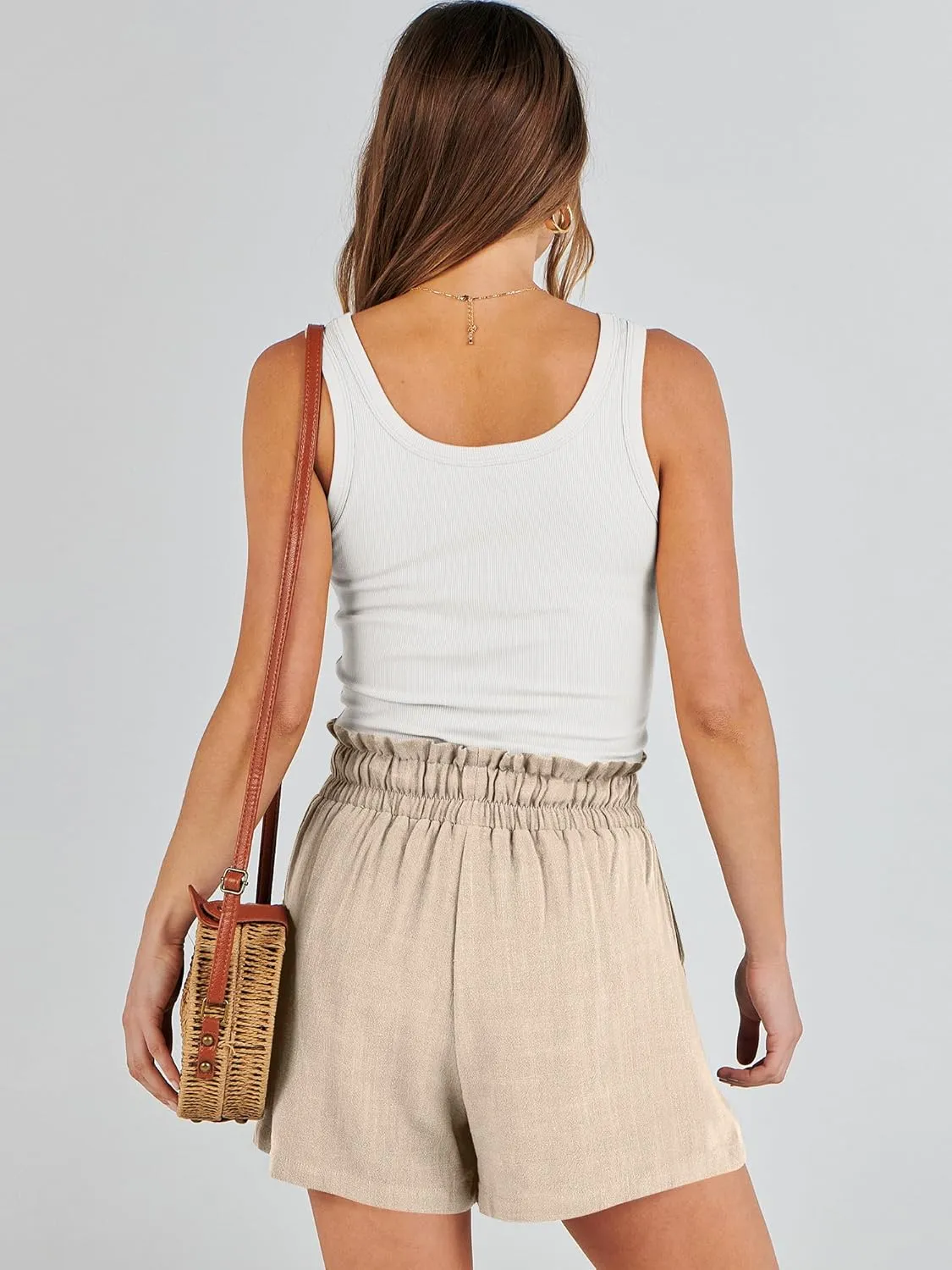 ANRABESS Linen Shorts for Women Summer Casual Wide Leg Loose High Waist Drawstring Dressy Beach Shorts 2025 Comfy Clothes