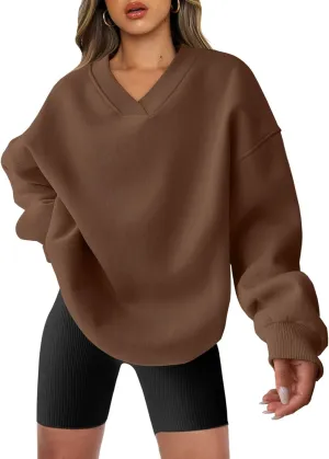ANRABESS Womens Oversized V Neck Sweatshirt Fleece Long Sleeve Hoodies Pullover Comfy Top Outfits 2024 Teen Preppy Clothes