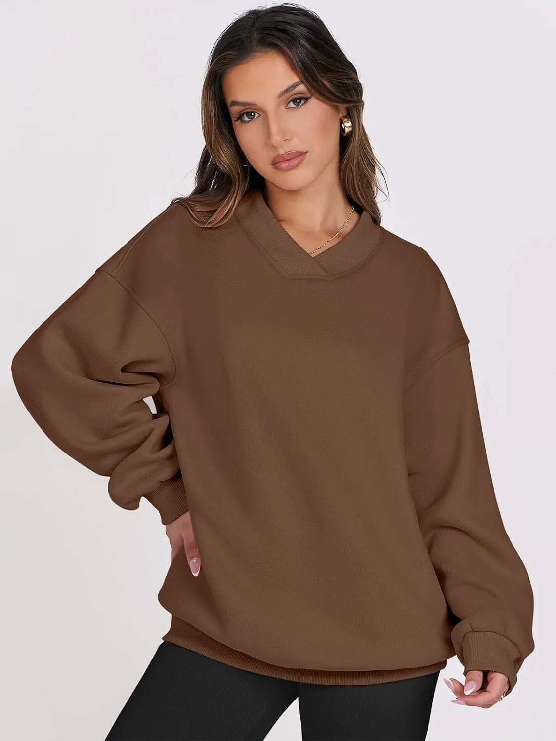 ANRABESS Womens Oversized V Neck Sweatshirt Fleece Long Sleeve Hoodies Pullover Comfy Top Outfits 2024 Teen Preppy Clothes