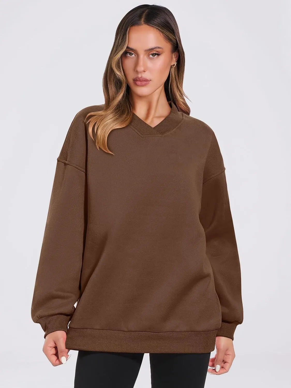 ANRABESS Womens Oversized V Neck Sweatshirt Fleece Long Sleeve Hoodies Pullover Comfy Top Outfits 2024 Teen Preppy Clothes