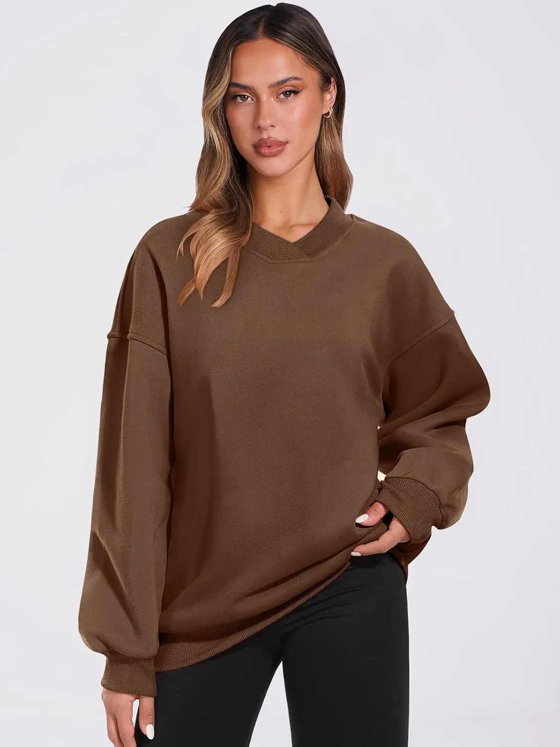 ANRABESS Womens Oversized V Neck Sweatshirt Fleece Long Sleeve Hoodies Pullover Comfy Top Outfits 2024 Teen Preppy Clothes