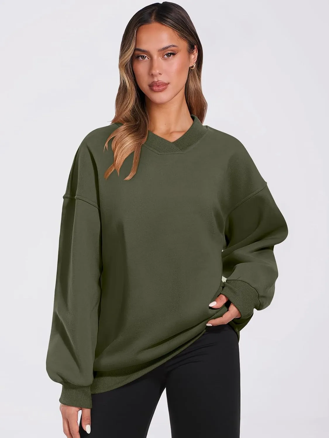 ANRABESS Womens Oversized V Neck Sweatshirt Fleece Long Sleeve Hoodies Pullover Comfy Top Outfits 2024 Teen Preppy Clothes