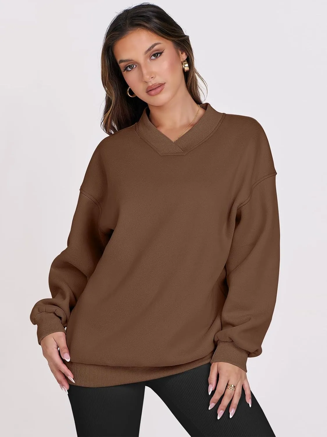 ANRABESS Womens Oversized V Neck Sweatshirt Fleece Long Sleeve Hoodies Pullover Comfy Top Outfits 2024 Teen Preppy Clothes