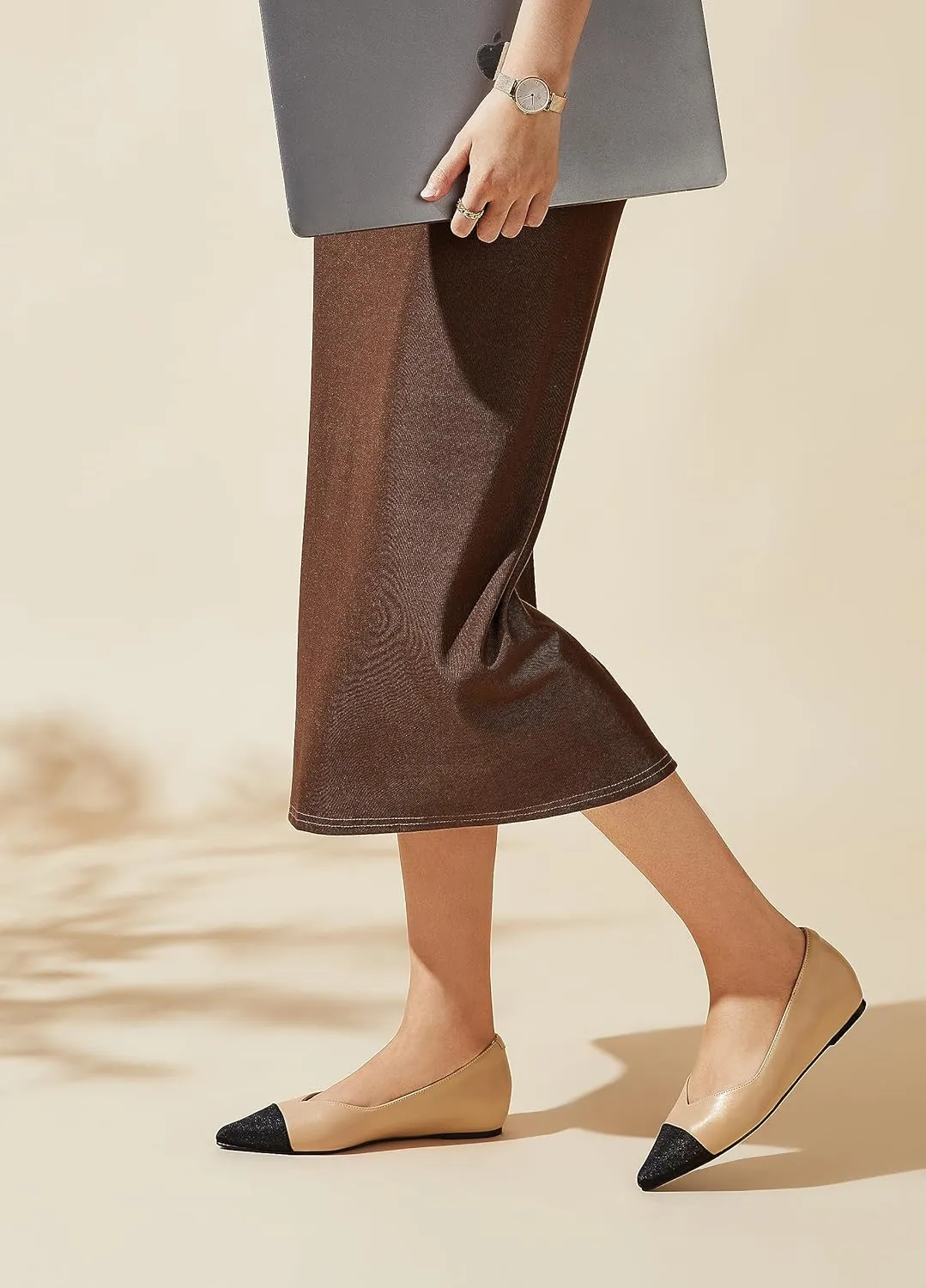 Arromic Flats Shoes for Women, Low Wedge Pointed Toe Women Flats with Arch Support, Heel Pad and Inner Heel, Comfortable Slip on Flats for Office Work Casual Dressy Wedding