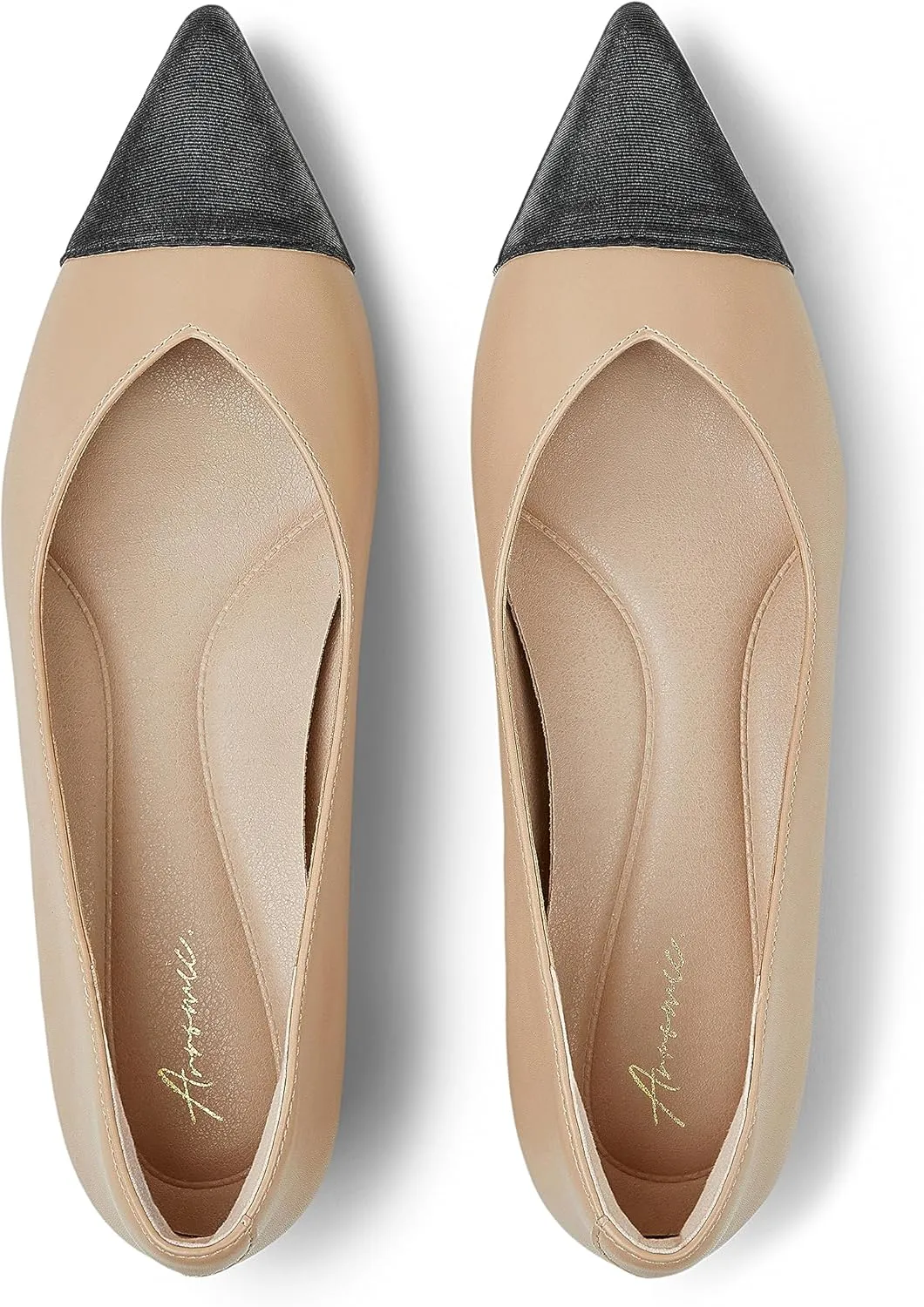 Arromic Flats Shoes for Women, Low Wedge Pointed Toe Women Flats with Arch Support, Heel Pad and Inner Heel, Comfortable Slip on Flats for Office Work Casual Dressy Wedding