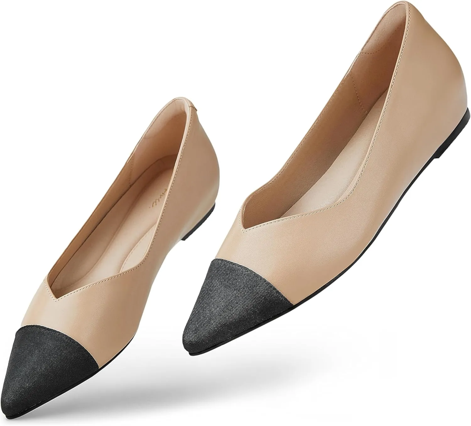 Arromic Flats Shoes for Women, Low Wedge Pointed Toe Women Flats with Arch Support, Heel Pad and Inner Heel, Comfortable Slip on Flats for Office Work Casual Dressy Wedding