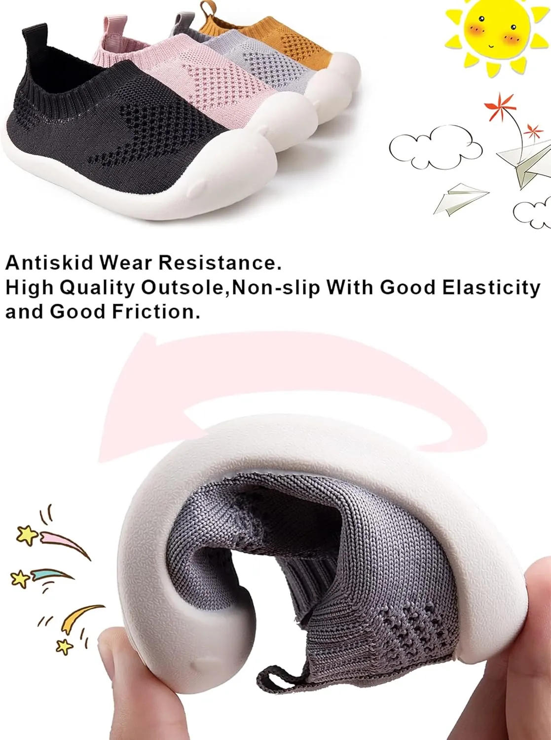 Baby First Walking Shoes 1-5 Years Old Lightweight Non-Slip Breathable and Comfortable, Suitable for Boys and Girls Infant Shoes Outdoor Running Sports Sneakers