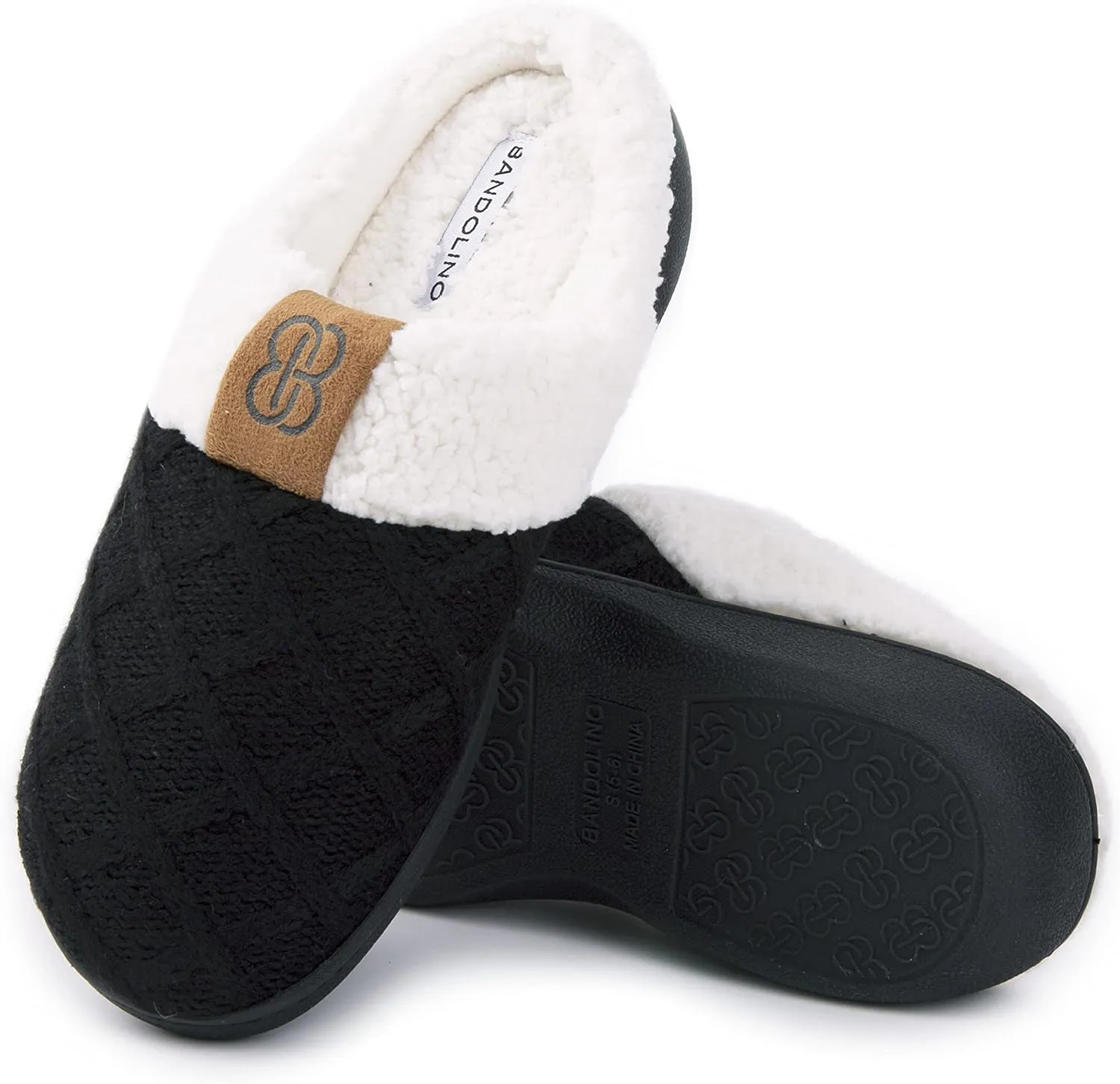 Bandolino Women's House Slippers, Rubber Sole Cozy Knit Sherpa Clog Winter Slippers, Indoor/Outdoor Womens Slipper,