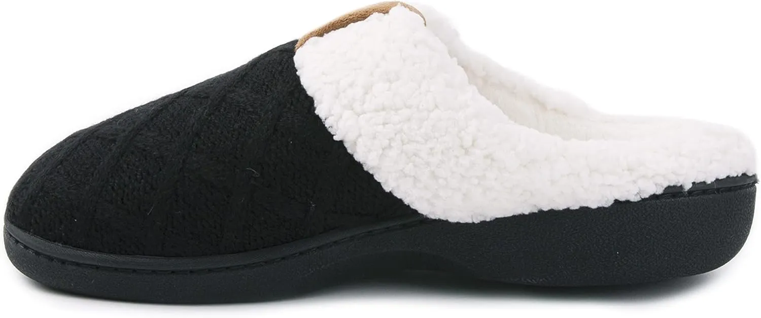 Bandolino Women's House Slippers, Rubber Sole Cozy Knit Sherpa Clog Winter Slippers, Indoor/Outdoor Womens Slipper,