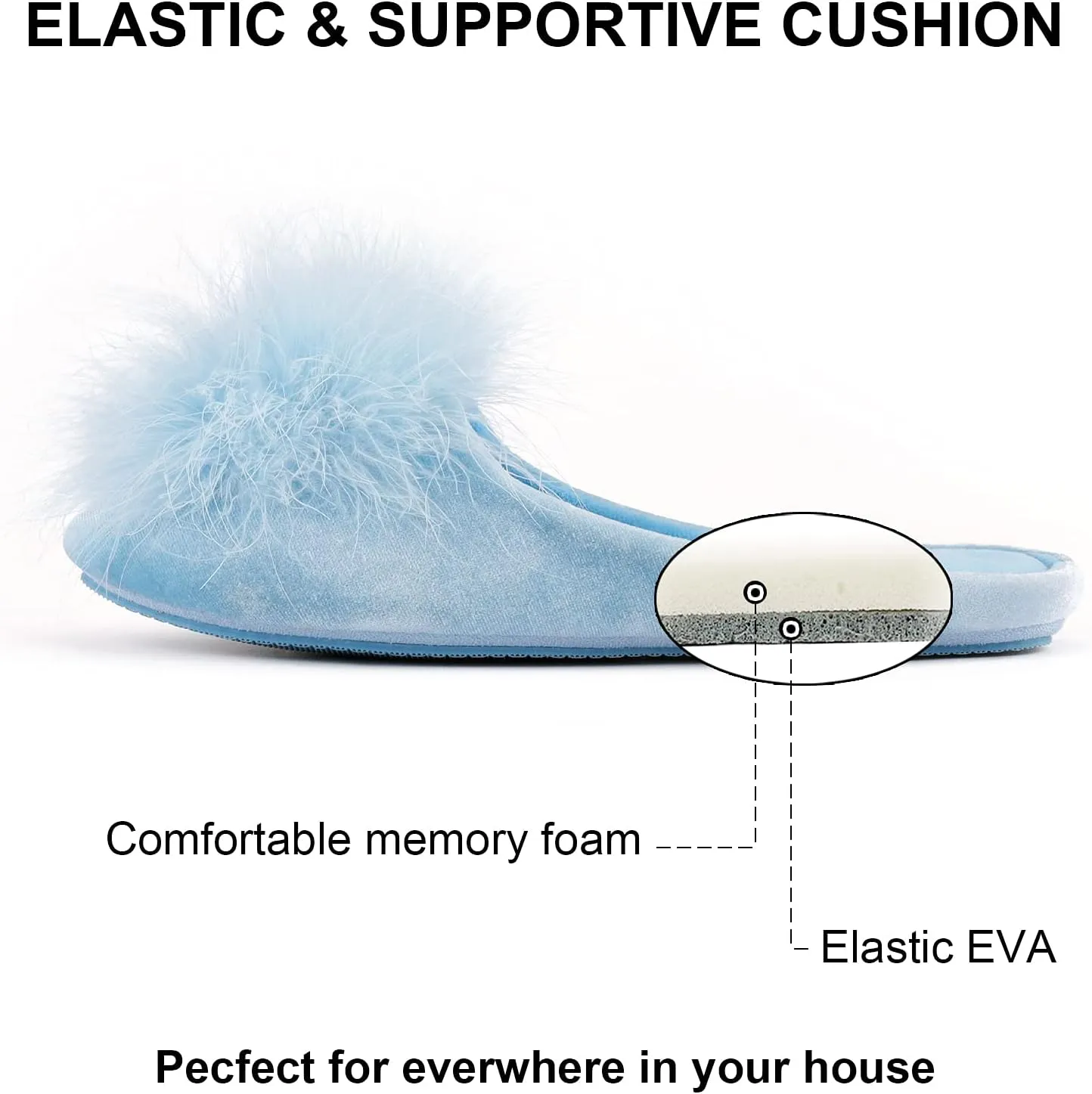 BCTEX COLL Women's Cozy Velvet Memory Foam House Slipper, Ladies Fuzzy Bedroom Slipper Non-slip Sole