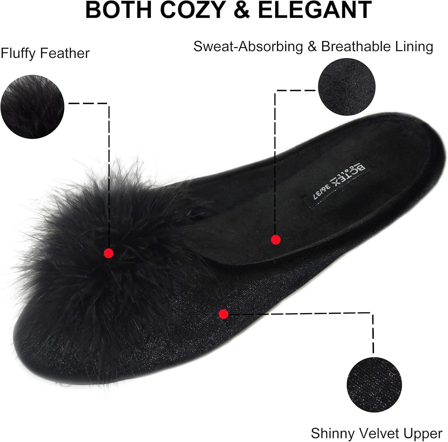 BCTEX COLL Women's Cozy Velvet Memory Foam House Slipper, Ladies Fuzzy Bedroom Slipper Non-slip Sole