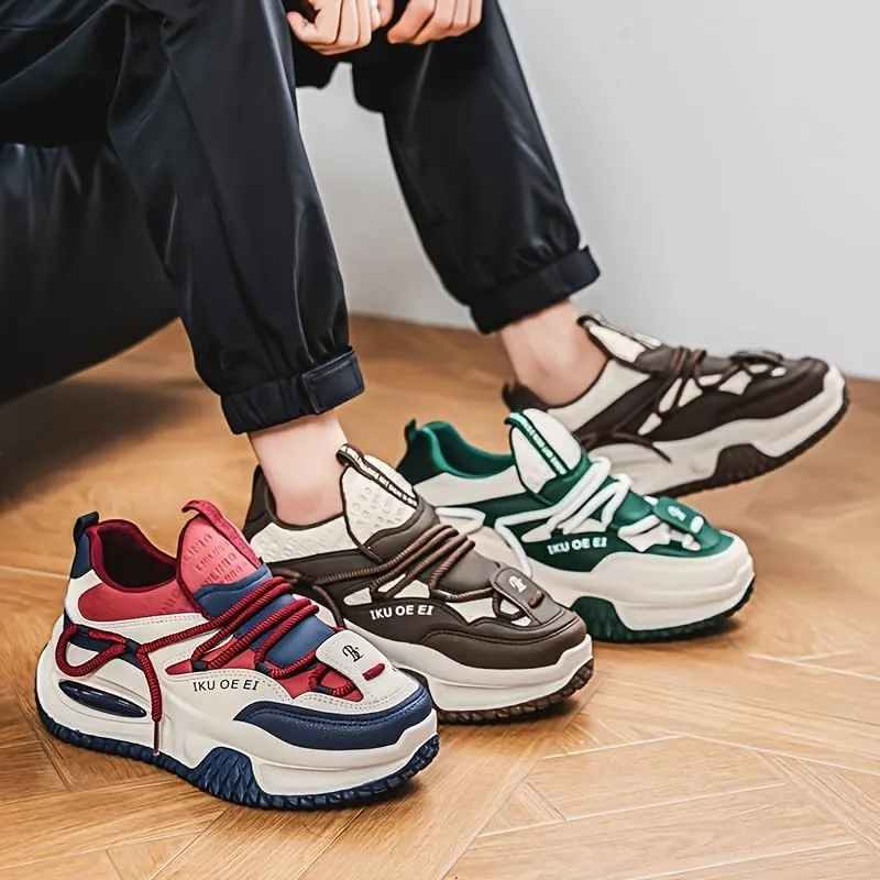 Big Size Men's Trendy Chunky Sneakers - Fashionable Color Block Design with Breathable Mesh Lining, Shock-Absorbing EVA Insole, Hip-Hop, and Casual Wear