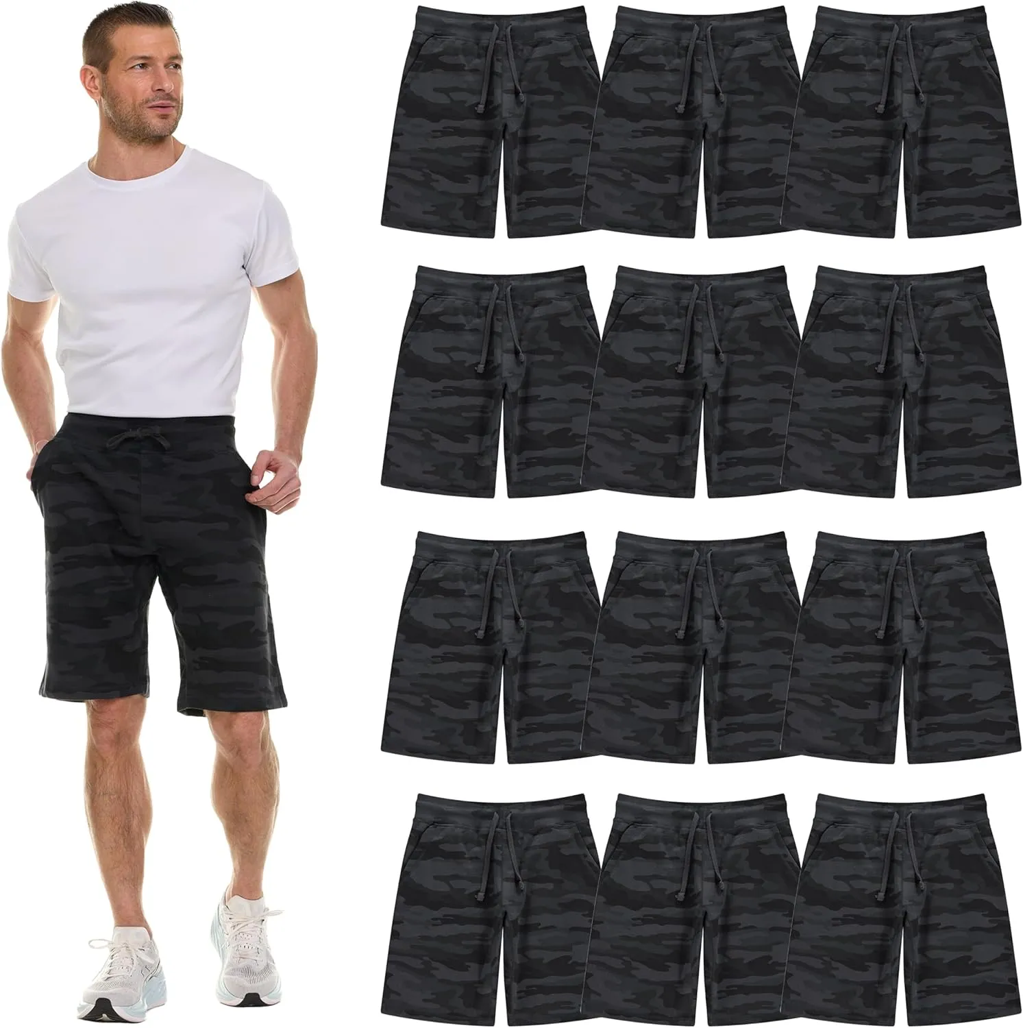 BILLIONHATS Mens Fleece Lined Shorts, 11 Inch Comfy Lounge, Wholesale Bulk Multipack for Donations, Charities, and Shelters