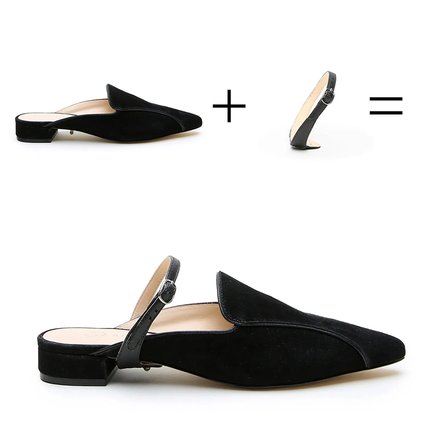 Black Suede Pointed Loafer   Black Twiggy Strap
