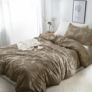 Boho Duvet Cover Set Twin/Twin XL Size - 1 Duvet Cover with 1 Pillow Sham, 2 Pieces Bedding Set with 8 Corner Ties, 7 Buttons, Soft Shabby Chic Leaf Jacquard Duvet Covers (Brown, 68"x90")