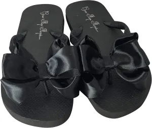 Bow Flip Flops Black Satin, Flat Sandals for Women
