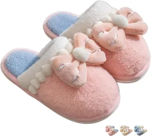 Bow Slippers for Women Indoor Cute Bow Tie House Slippers Plush Slides Shoes Soft Non-Slip Sole Slip On Slippers with Bows Winter Warm Couple Home Cotton Slippers Bedroom Slippers Outdoor