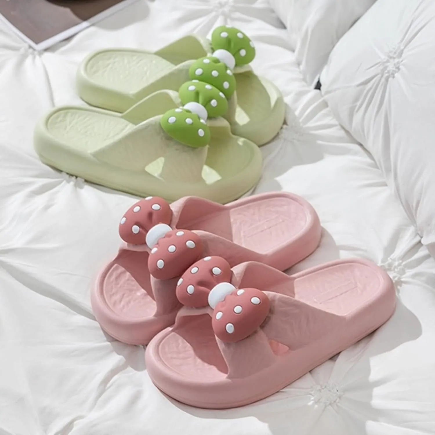 Bow Tie Slippers for Women Indoor Cute Summer Home Open Toe Slides Sandals Bow House Slippers Non-Slip Shoes Bedroom Cozy Slippers with Bows Comfy Lightweight Slip On Outdoor Beach Slippers