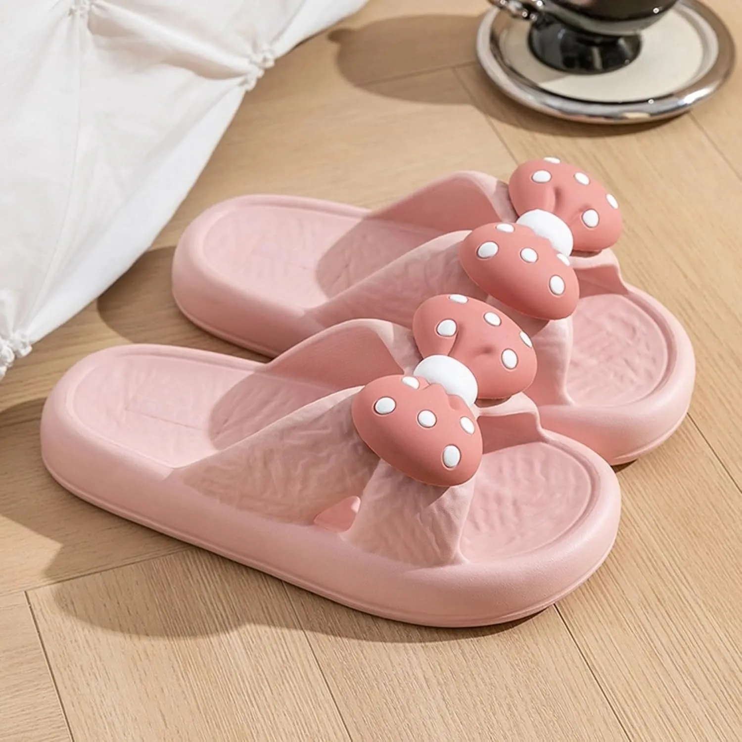 Bow Tie Slippers for Women Indoor Cute Summer Home Open Toe Slides Sandals Bow House Slippers Non-Slip Shoes Bedroom Cozy Slippers with Bows Comfy Lightweight Slip On Outdoor Beach Slippers