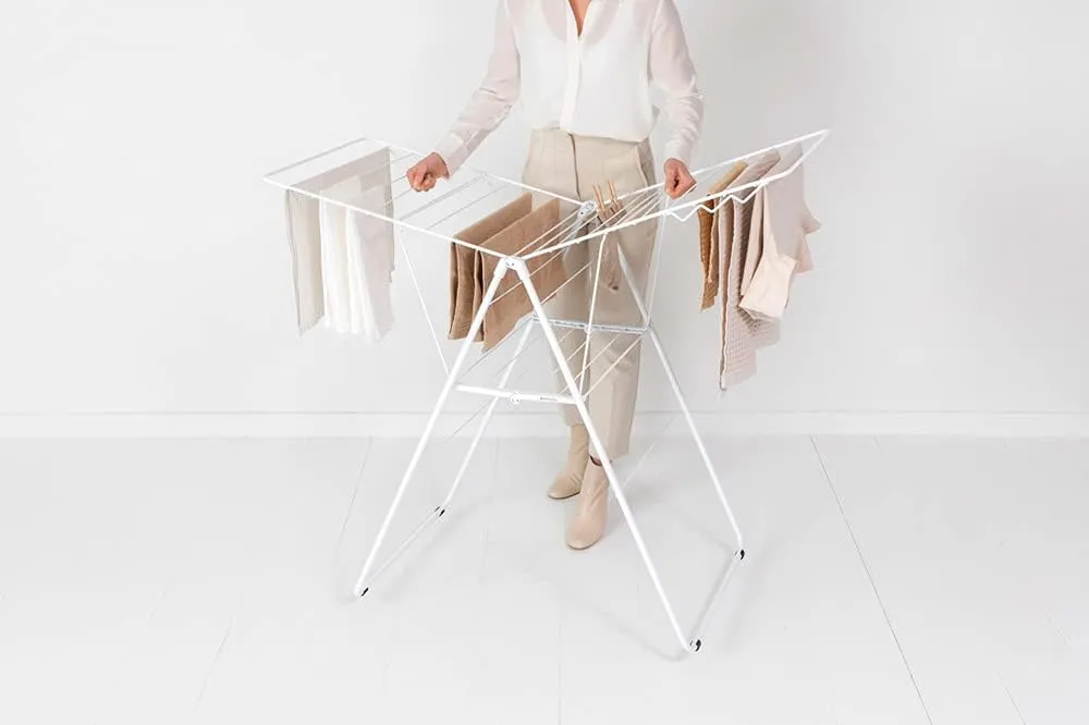 Brabantia HangOn Laundry Drying Rack (67ft / Fresh White) Compact, Foldaway, Adjustable Indoor Stainless Steel Clothes Horse