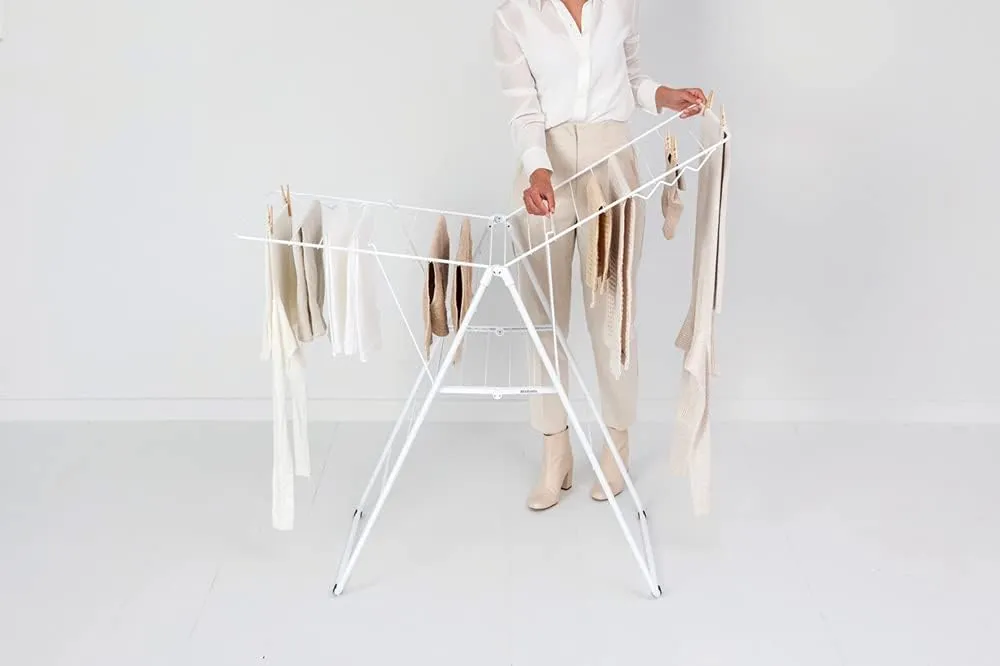 Brabantia HangOn Laundry Drying Rack (67ft / Fresh White) Compact, Foldaway, Adjustable Indoor Stainless Steel Clothes Horse