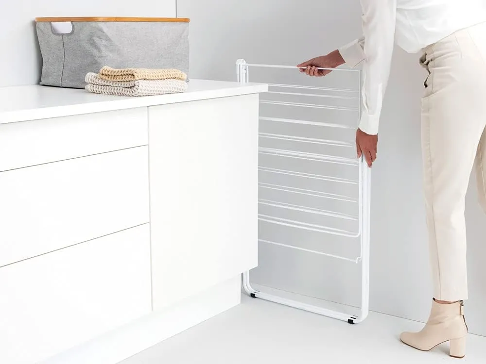 Brabantia HangOn Laundry Drying Rack (67ft / Fresh White) Compact, Foldaway, Adjustable Indoor Stainless Steel Clothes Horse