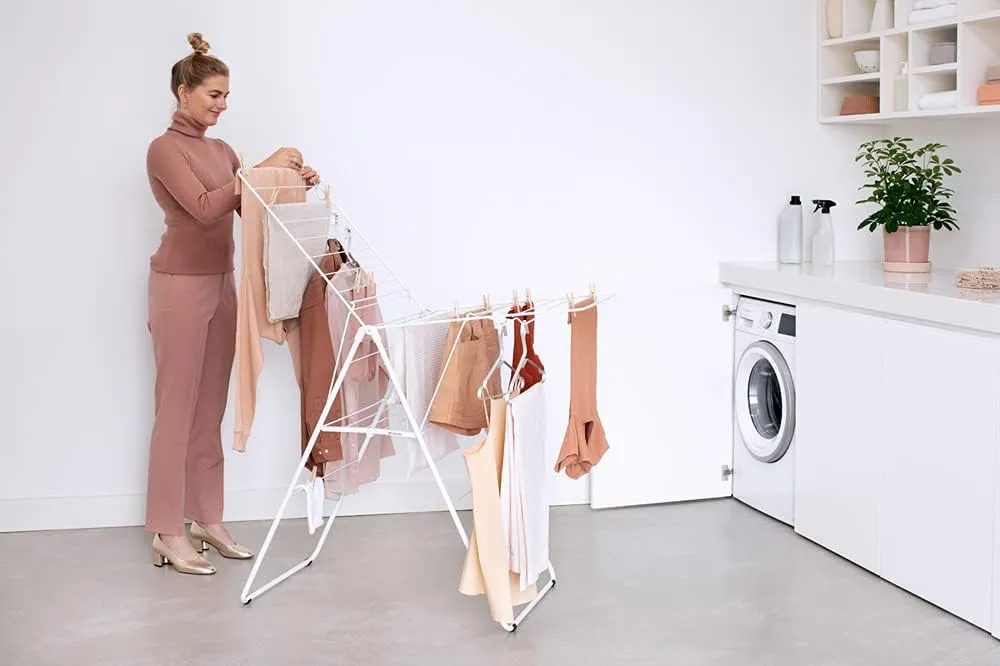 Brabantia HangOn Laundry Drying Rack (67ft / Fresh White) Compact, Foldaway, Adjustable Indoor Stainless Steel Clothes Horse