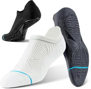 BRISIRA Bamboo Viscose Non Slip Pilates Socks Men Women No Show Grip Compression Thick Cushion Yoga Barre Grippy Ankle