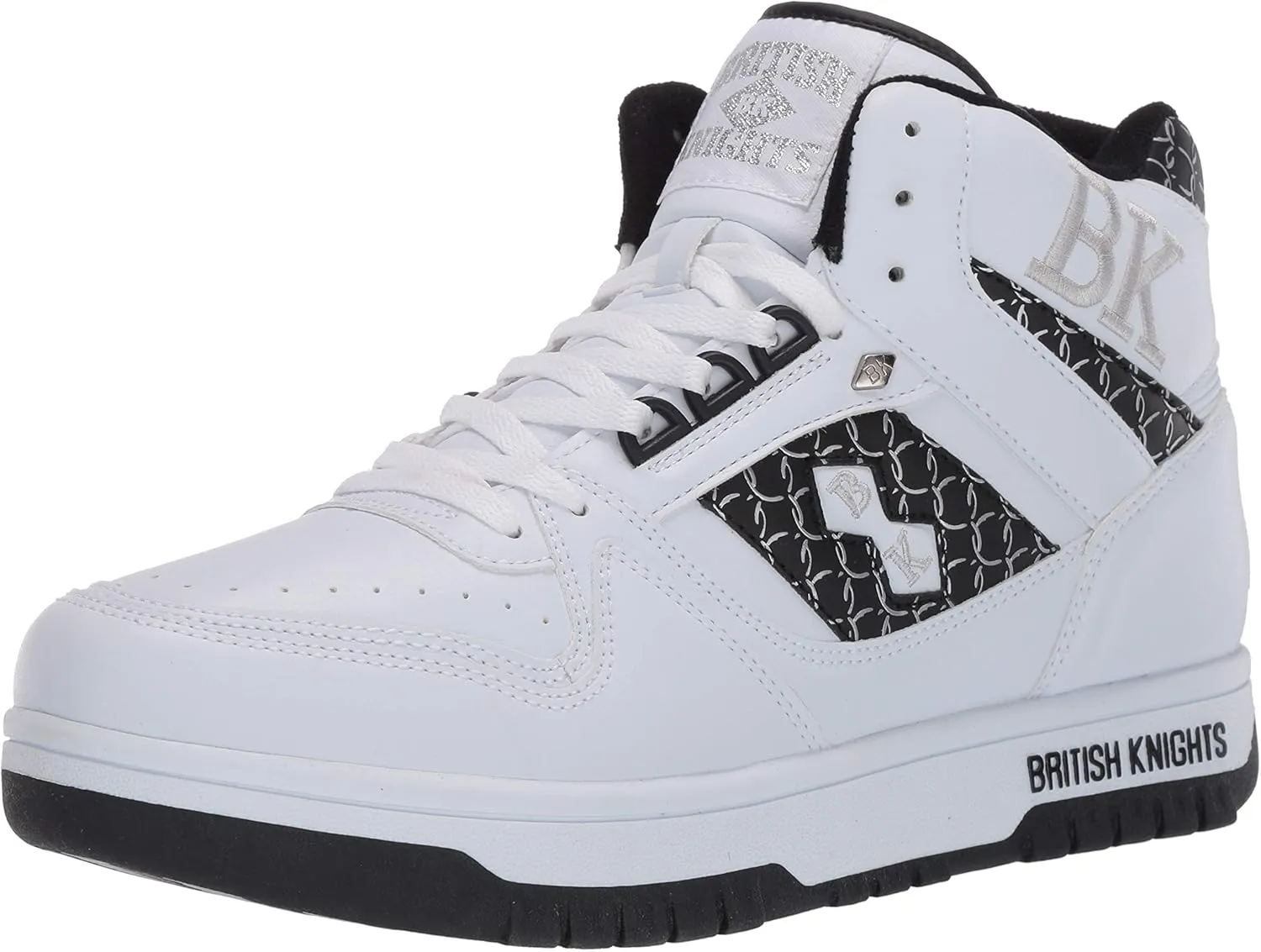 British Knights Men's Kings SL Classic Hi Top Fashion Sneaker, White/Black/Silver, 9 M US