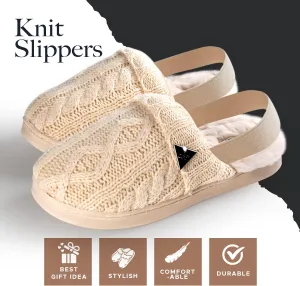 Cable Sweater Slippers, Slingback, Warm Cozy And Stylish, Breathable, Cable Pattern Ivory And Black Colors, Strong Strap, And Durable Soles, Sizes EU 21-38
