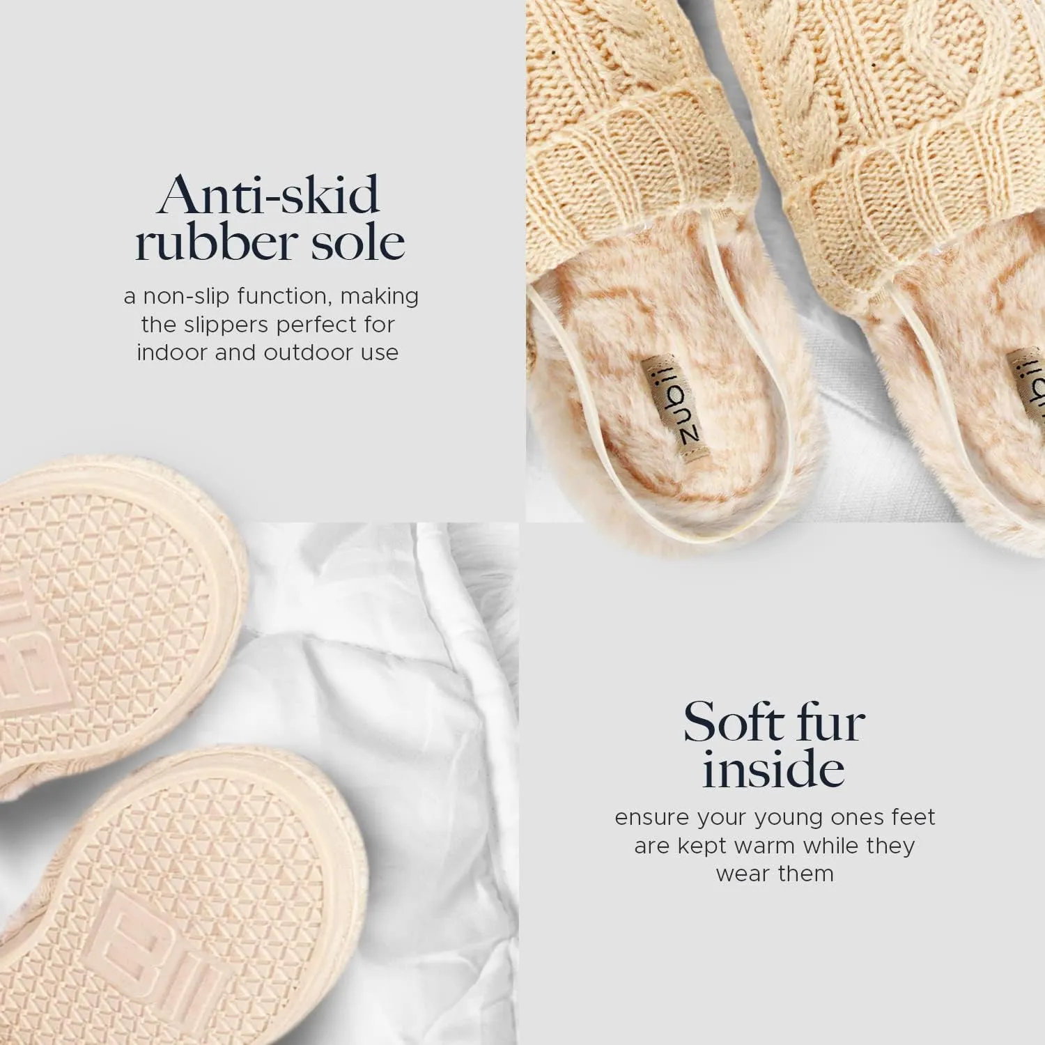 Cable Sweater Slippers, Slingback, Warm Cozy And Stylish, Breathable, Cable Pattern Ivory And Black Colors, Strong Strap, And Durable Soles, Sizes EU 21-38
