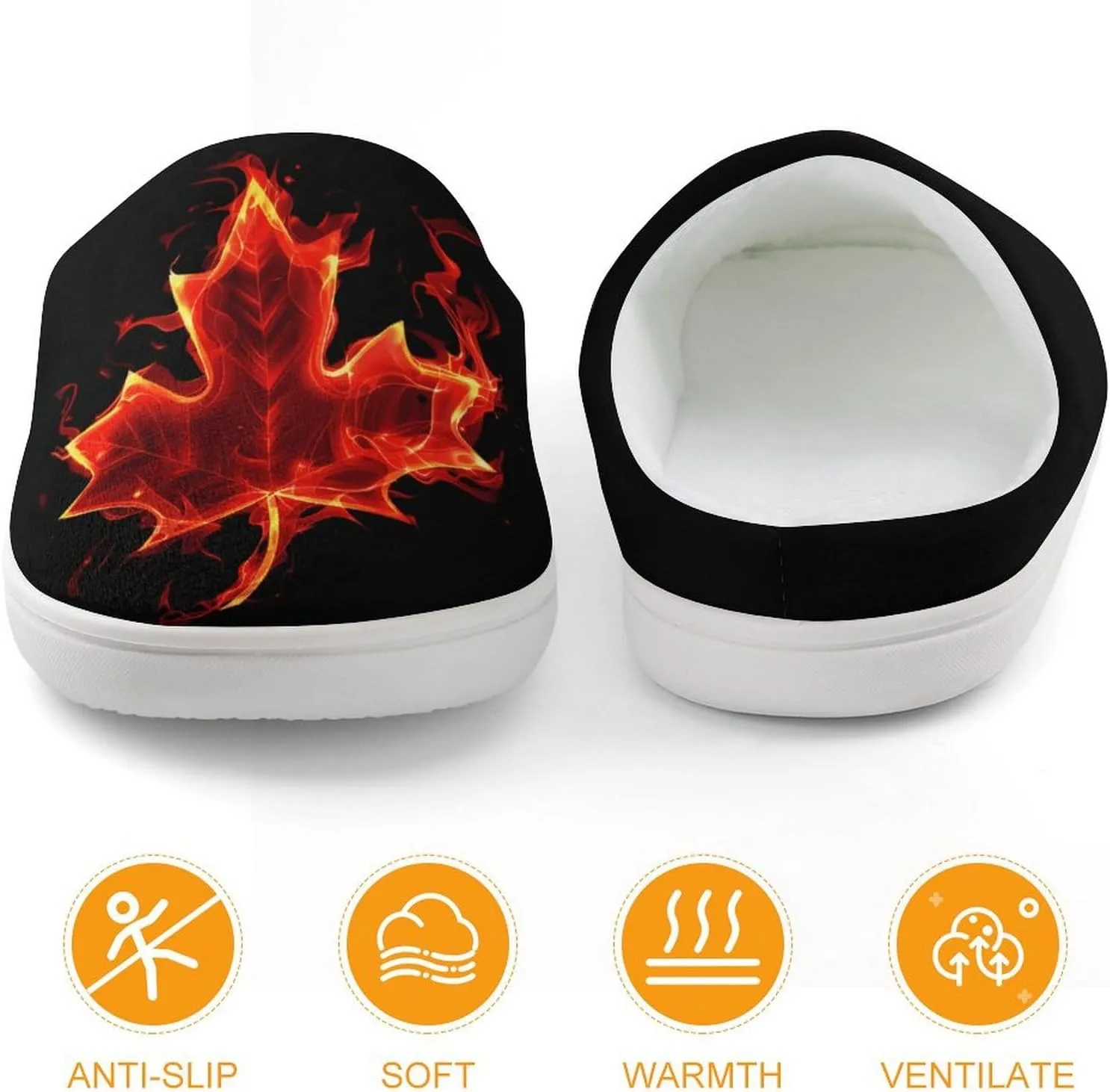 Canada Flag Maple Flame Cute Cotton Slippers Anti-slip House Shoes Funny Slipper Indoor Outdoor